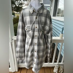 Duluth Trading Co Button Front Shirt Mens XL Tall Gray Plaid Button Pockets